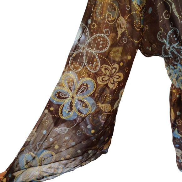 Jordache Two Piece Floral Sheer Blouse and Camisole Size XL15 Brown Blue - Picture 6 of 8